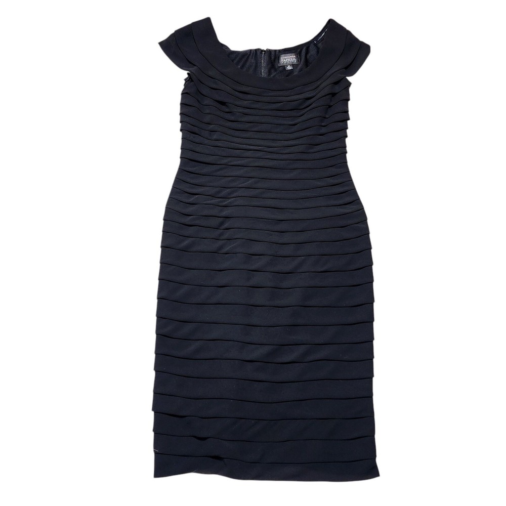 Adrianna Papell‎ Dress Women 2P Black Tiered Ruffle Sheath Cocktail Party